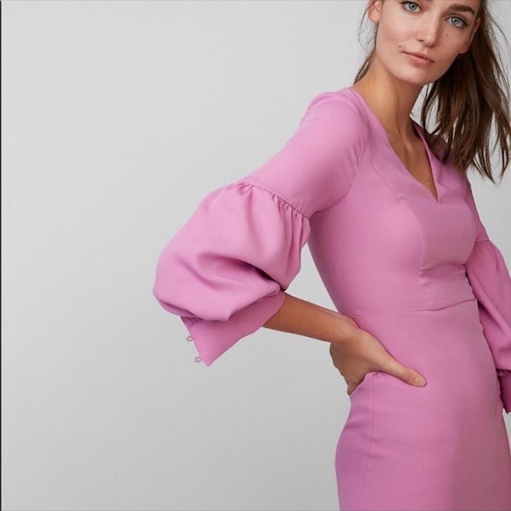 Express Pink Balloon Sleeve Dress